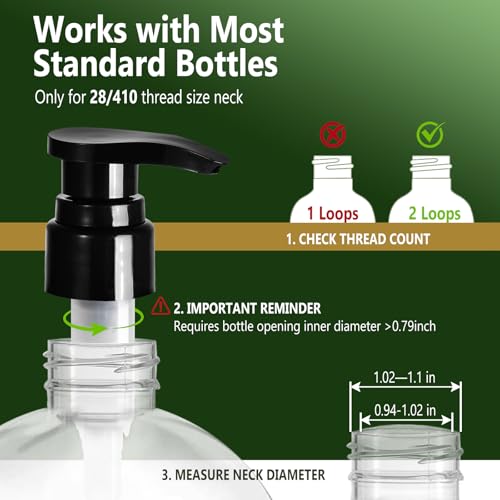 Amolliar Bottle Dispenser Pump, Replacement Soap Dispenser Pump Top with 28/410 Neck Size, for 16-Oz Body Wash, Shampoo, Conditioner, Lotion, Hand Sanitizer, Hand Soap (2 Pack, Black)3