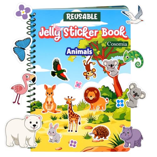 Cosomia Reusable Jelly Sticker Book for Toddlers, Animals
