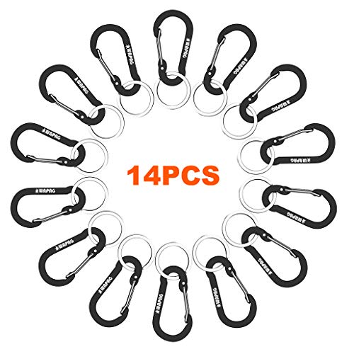 WAPAG Mosqueton Pequeño 5cm Mini Mosquetón Llavero para Llaves Mochila Hamacas Cámping Senderismo (14pcs Negro)