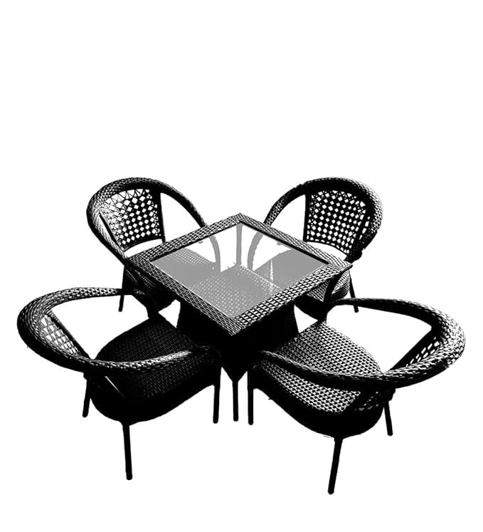 Image of PRATHAM India 5 Piece Outdoor Indoor Patio Furniture Sets Chair Patio Wicker for Living & Dining & Garden Lawn Balcony Office Cafe & Restaurant Garden Chair Furniture with Glass Table
