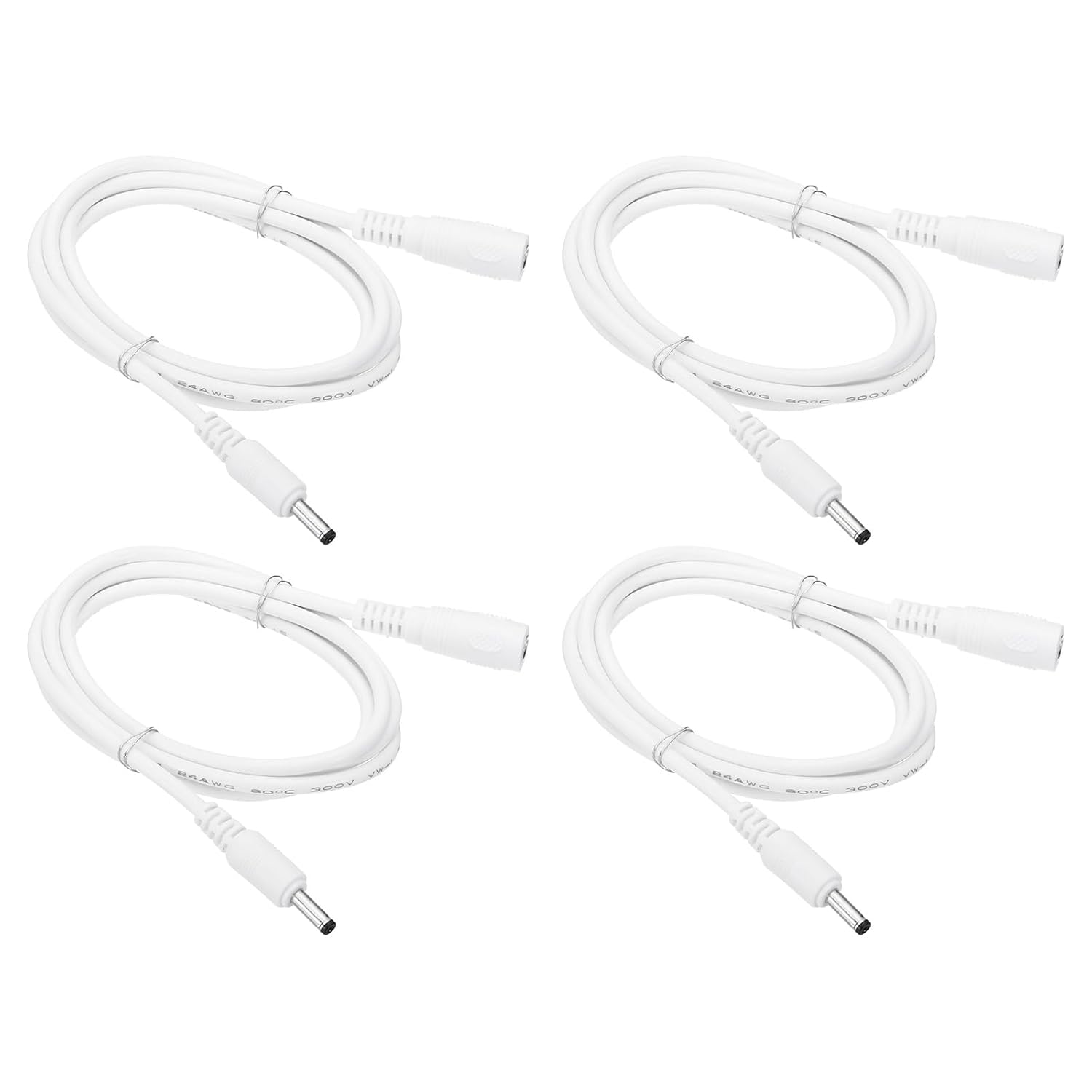 PATIKIL 3Ft Male to Female 3.5x1.35mm DC Power Extension Cable, 4 Pcs 24AWG Wire Adapter Connector Charging Cord for LED Strip DVR Router Camera, White