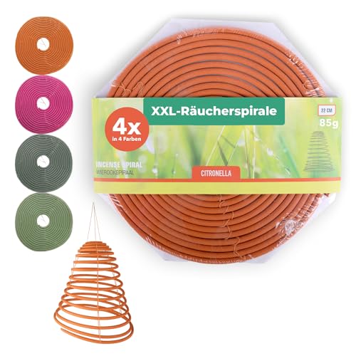 Tool & Tree XXL Räucherspirale Citronella 4er Set Ø21 5 cm Spirale Outdoor 45 bis 60 Min Brenndauer zum Hängen bei Terrassen im Garten beim Camping & Outdoor