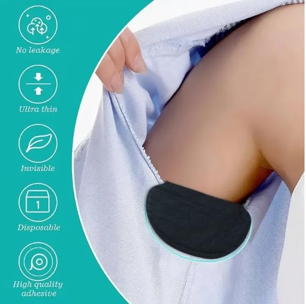 Armpit Sweat Absorbing Pads, Self-adhesive Disposable Underarm Stickers, Underarm Sweat Pads, Armpit Protection for Men & Women Black 20 Pcs