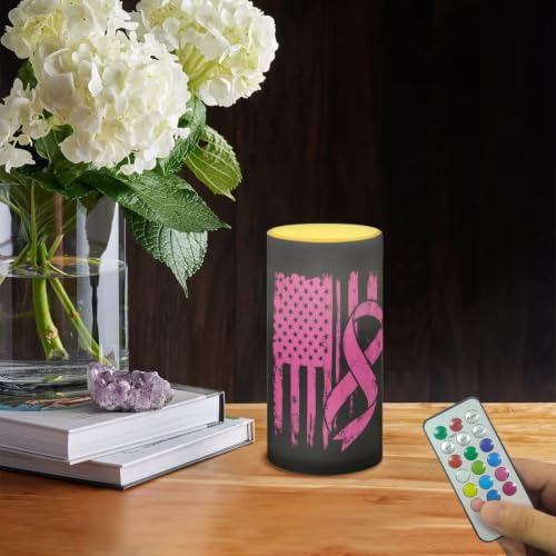 Image of Poceacles Flameless LED Candle Battery Powered Votive Lights Realistic Pillar Candle Decorative Tea Lights for Breast Cancer Awareness Indoor Outdoor Decor, Pink Ribbon American Flag Black