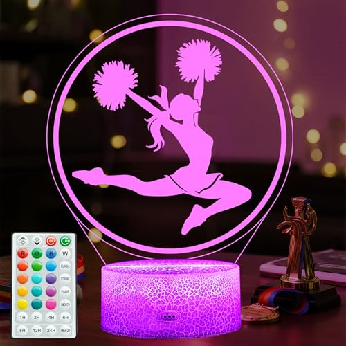 POSSHE Cheerleader Gifts, Cheerleader 3D Night Light with 16 Colors Changing, Timer, 4 Flash Modes and Dimmable, for Birthday Xmas Cheering Squad Gifts for Room Decor Girls