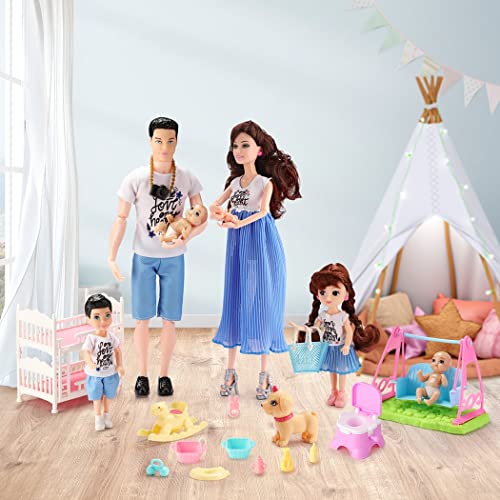 Pregnant Doll with Baby in Tummy Family Dolls Set Educational Welcome Baby Toys with 10 Family Members