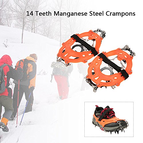 Crampon, Andoer 14 dentes, manganês, aço, crampons, nylon, correia, sapatos, antiderrapante, capa, o