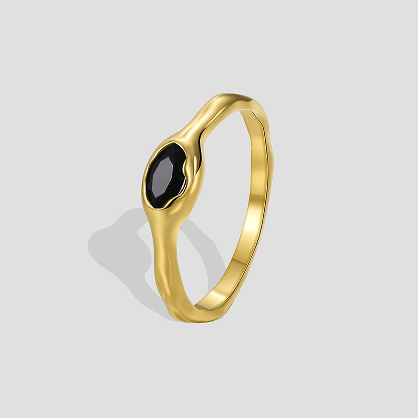 KnSam Gelbgold Au375/ 585/750 Verlobungsring, Solitär Klassiker Solitärring mit Achat (Ovalschliff Schwarz), 9K/14K/18K Gold Trauringe Echt, Gr.47-65