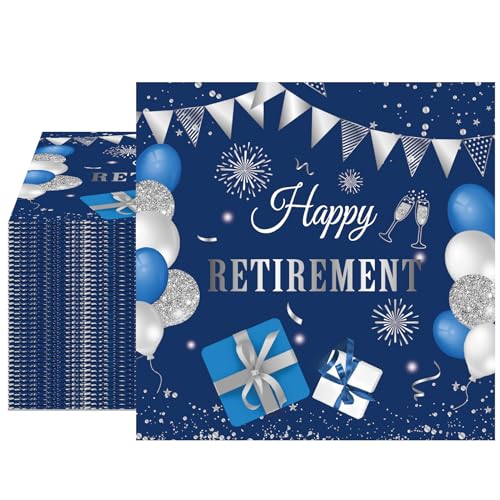 40 PCS Happy Retirement Party Decorations for Men Women Blue and Silver Retirement Napkins for Men Woman Farewell Party Decorations Supplies