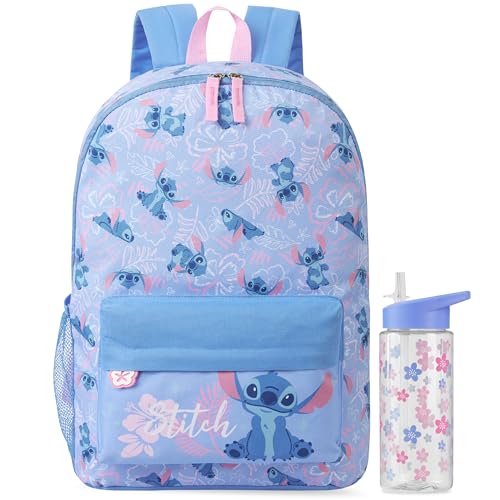 Get Trend Disney Stitch | Hello Kitty | Conjunto de mochila Squishmallows para meninas, 2 peças, bolsa escolar leve com garrafa de água de 500 ml, bolsa esportiva para viagem, mochila grande para