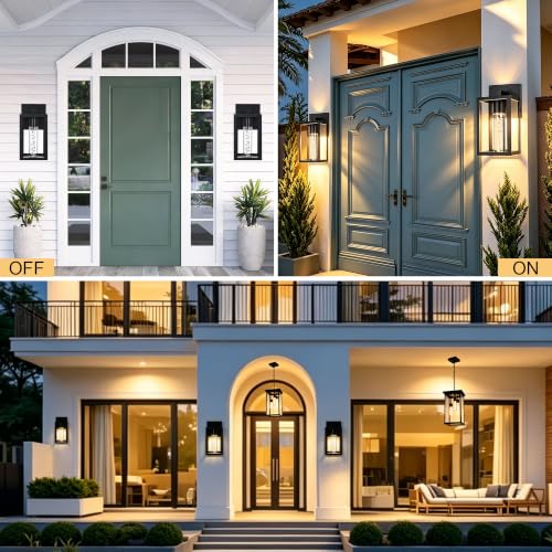 Image of TODOLUZ 2-Pack LED Outdoor Wall Sconce with Dimmable 5CCT (3000K /3500K /4500K /5000K /6000K), 1-Light Black Waterproof Porch Wall Light Fixture for Front Door Patio Garage