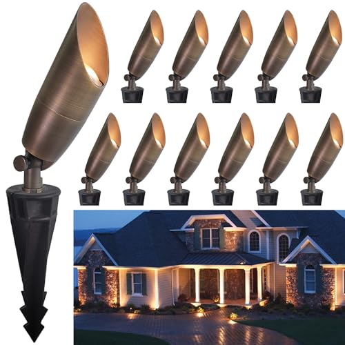 MALORY Landscape Spotlight, Brass Spot Light Outdoor with 5W MR16 LED Bulb, 12V AC/DC Low Voltage Landscape Lighting Waterproof Spot Lights for Outside Tree, Garden, Yard (S01, 1 Pack Withou