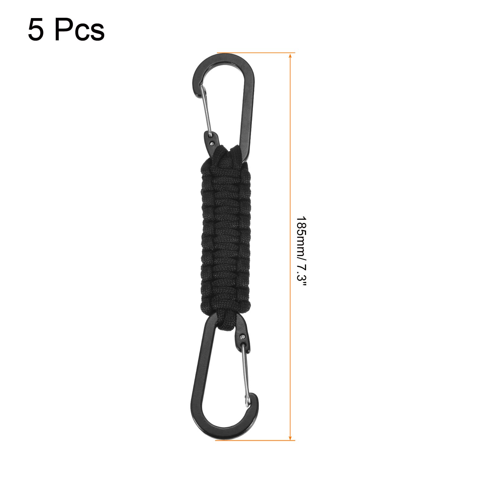 PATIKIL Paracord Keychain, 5 Pack Braided Lanyard Key Clip Double D Rings Leather Belt Survival Keychains for Keys, Men, Women, Black