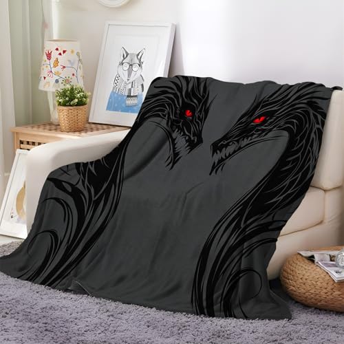 Couverture Polaire Dragon Abstrait Gris Noir 200x200 cm