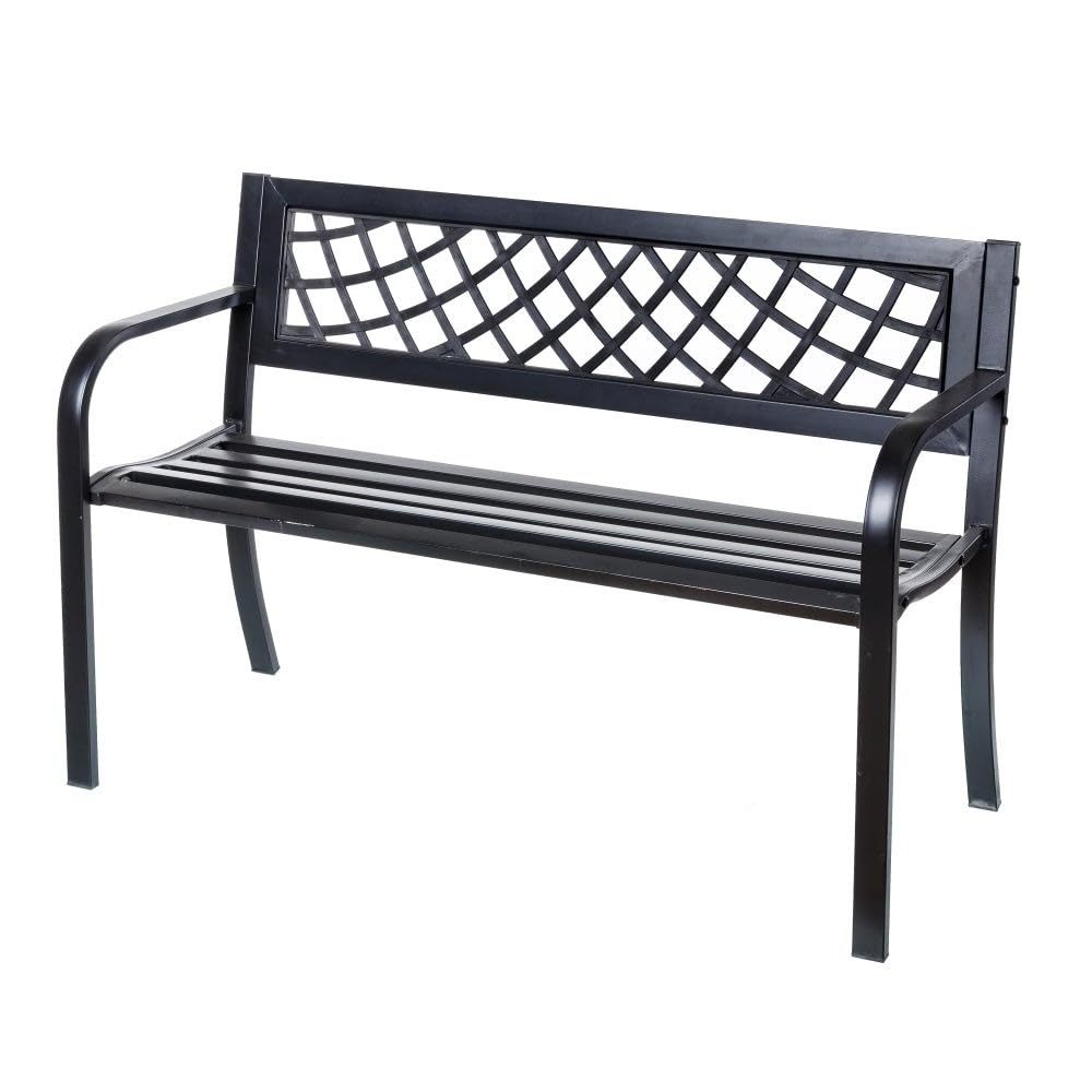 LOLAhome Banco de Jardín de Acero y Madera Color Nogal | De 2 Plazas | 120x62x82 cm | con Respaldo y Apoyabrazos | Tratamiento anticorrosión | para Exterior, jardín, terraza | Banco Exterior (Negro)
