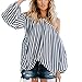 Produktbild Blusen Damen, Longra Damen Sommermode Blusen Elegante Blusen Schulterfreie Oberteile Frauen Gestreifte Langarmshirt Off-Shoulder-Bluse Neckholdertops Rückenfrei Tops (Black, L)