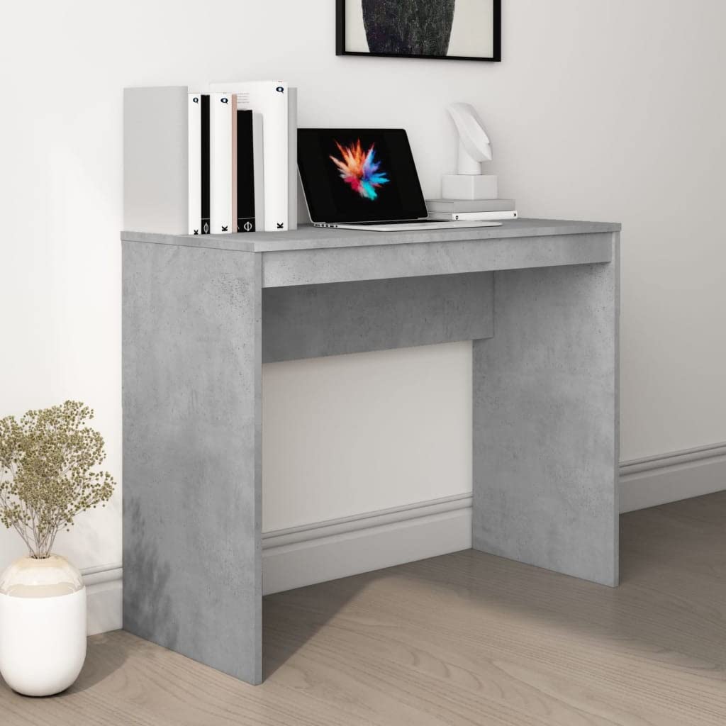 Scrivania grigio cemento in legno multistrato 90x40x72 cm, tavolo scrittoio salvaspazio con ripiano per computer e cassetto, mobile ufficio per smartworking e studio casa