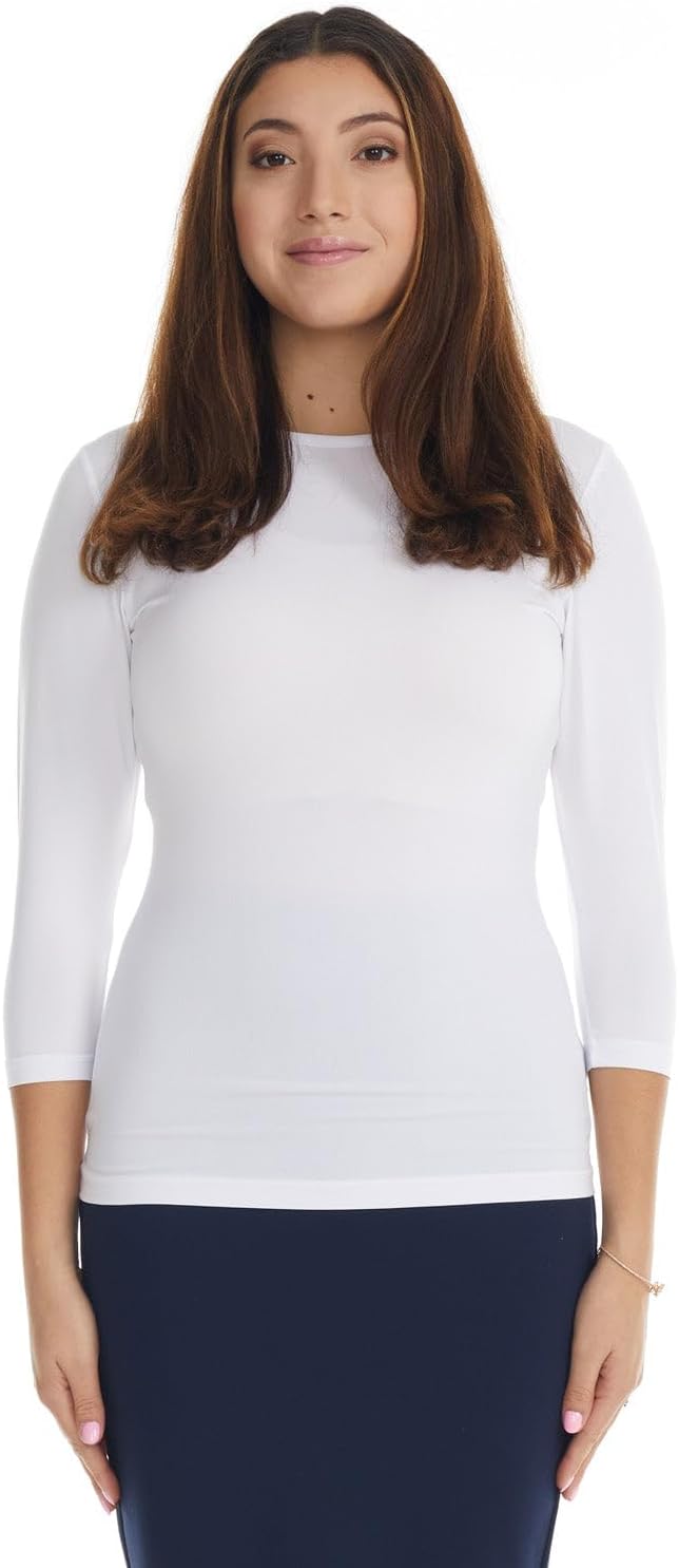 ESTEEZ 3/4 Sleeve Fancy Slinky Crew Neck T-Shirt for Women Base Layering Top Snug Fit