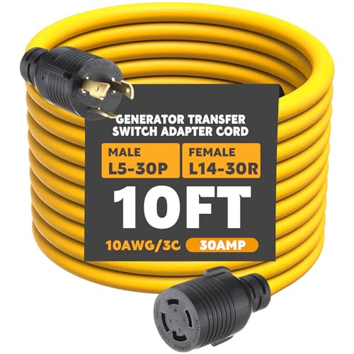 Kanayu 10ft NEMA L5-30P to L14-30R Generator Transfer Switch Adapter Cord, 30 Amp Locking 3 Prong to...