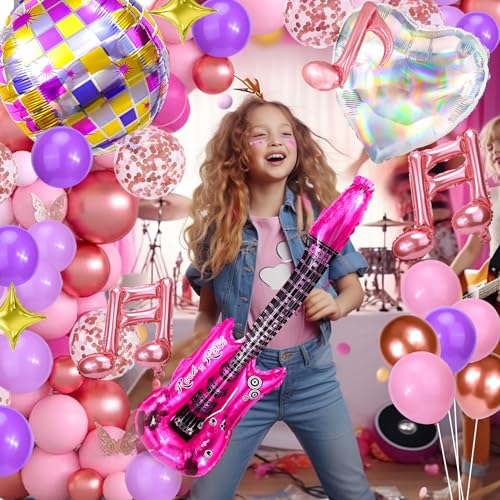Music Decorations for Party Favors, Aluminum Foil Balloons for Music Note, Guitar, Disco Heart-shaped Star, Singe Balloons Garland Arch Kit