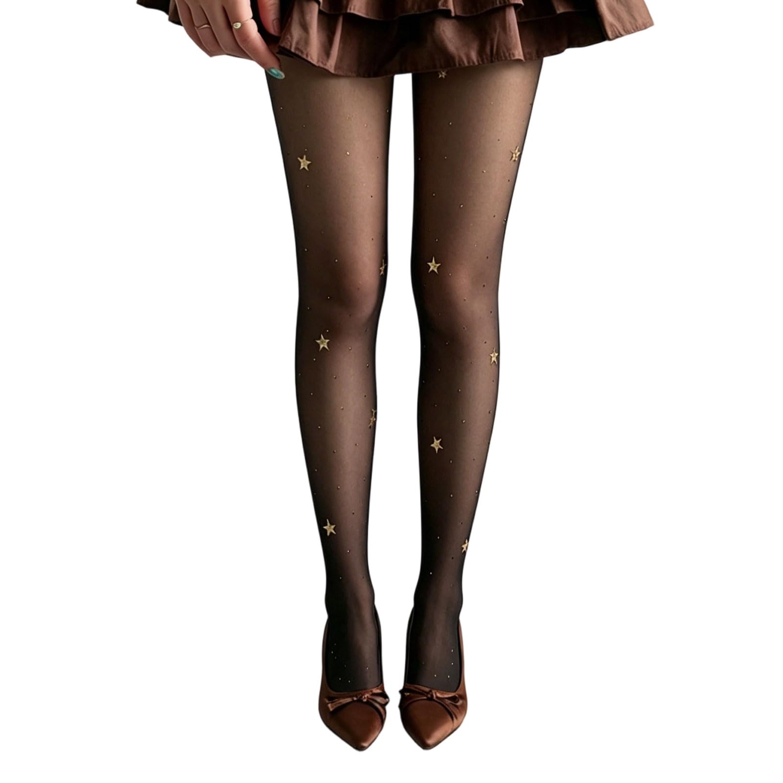 EXQIOUR Elegant Glittering Star Pattern Pantyhose Sheer Tights Stockings Nylon Hosiery For Women Casual Or Party Outfit
