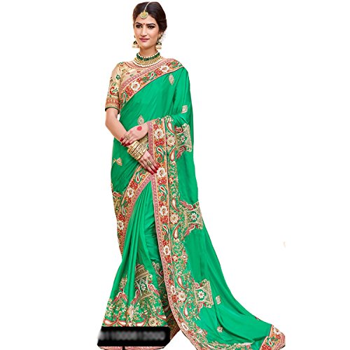 Sari de mariage en soie verte avec son chemisier designer pour une élégance indienne traditionnelle