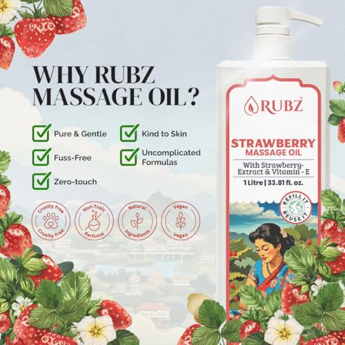 Image of Rubz Sweet Strawberry Body Massage Oil | Aromatic, Moisturizing & Relaxing Oil For Smooth | For Hydrating, Nourishing & Skin-Softening | 1 Litre