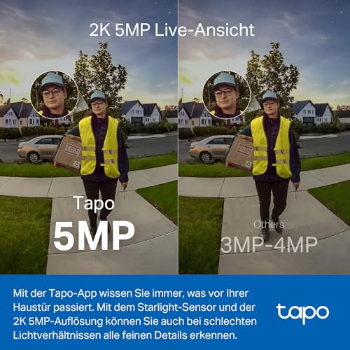 TP-Link Tapo D230S1 Video-Türklingel Akku (Video Doorbell), Türklingel mit Kamera, 2K 5MP, Farbe Nachtsicht, ultrabreiten Sichtfeld, herausnehmbare Batterie, KI-Erkennung, Mit Chime – Bild 3