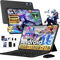 Tablette 10 Pouces Android 15 avec 30Go RAM+128Go ROM(TF/2To), Tablette Tactile avec 5G+2.4G WiFi, Octa-Core, 2.0 Ghz, 8000mAh, GMS, Widevine L1, Bluetooth 5.0, Tablettes avec Clavier et Souris - Noir