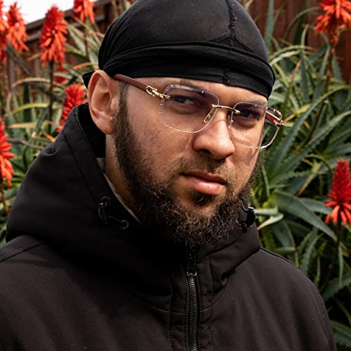 Street Knitted Men's Rimless Woodgrain Vintage Hip Hop Gold Frame Gem Cut Clear Lens Glasses4