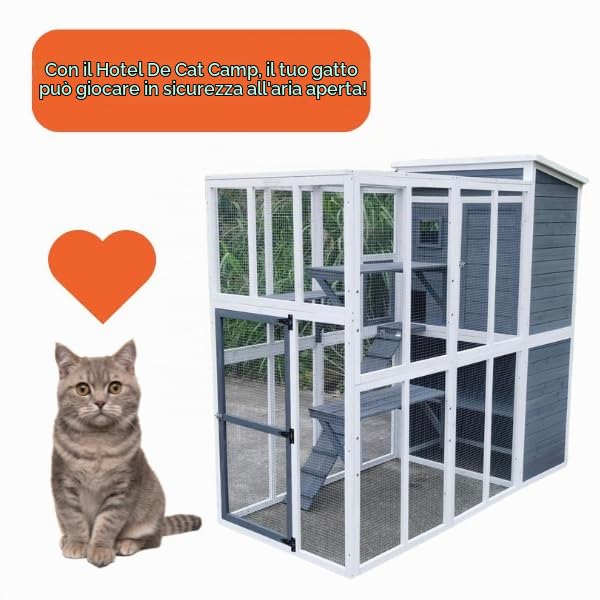 Casetta per gatti da esterni, spaziosa gabbia multi-livello, resistente alle intemperie con comodi nascondigli, struttura in legno resistente per rifugio, elegante design esterno per