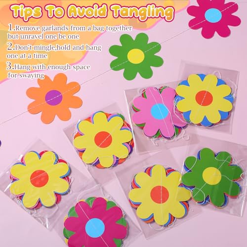 Image of Pasimy 8 Pcs Daisy Boho Party Decorations Groovy Daisy Paper Garlands White Flower Hanging Garland Banner Hippie Flower Cutouts for Birthday Shower Wedding Retro Party Favor (Hippie,Colorful)