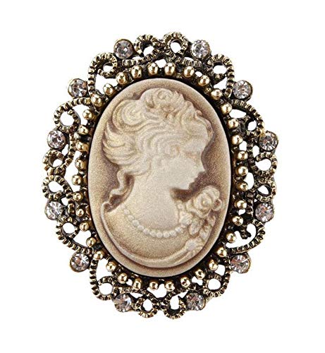 Acciaio bronzo, Cameo beige Spilla gioiello cammeo beige stile vintage acciaio bronzo., 4 cm, Acrilico