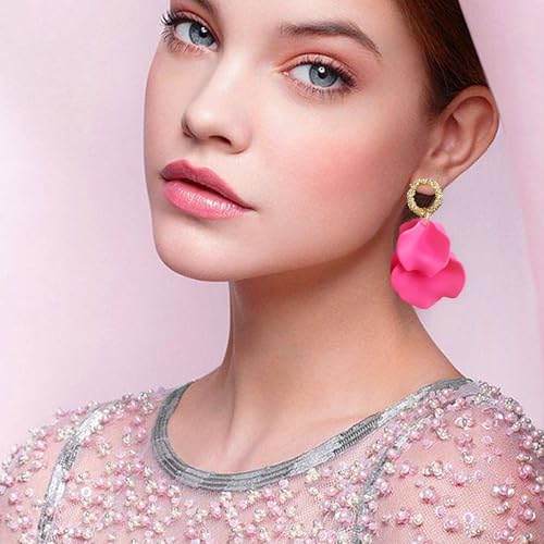 Rose Petal Flower Dangle Earrings for Women Petal Statement Floral Tassel Earrings Valentine Day2
