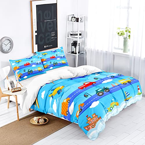 Owl Queen Cars Duvet Cover Twin Size, Cartoon Car Bedding Set, 1 Duvet Cover With 1 Pillowcase, 100% Polyester Trucks Bedding Set Kids Duvet Cover Set For Kids Teen Boys Girls, No Comforter #TOP5