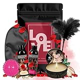 Massageset Für Pärchen Paare Sex Wundertüte Erotik Paarzeit Knisterkiste Geschenk für Sie und Ihn Verwöhnpaket für Erwachsene Paare Tantra SHUNGA Massage Öl Massagekerze für Männer und Frauen