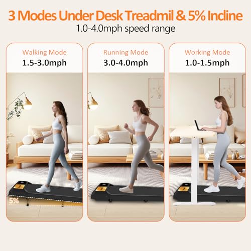 Image of 2.5HP Walking Mat with Incline pad,Under Desk Treadmill, Walking Running Pad with Remote, 3 in 1 Low Noise Small Mini Portable Treadmill with Led Screen, Compact Treadmills for Home, 265lbs Capacity