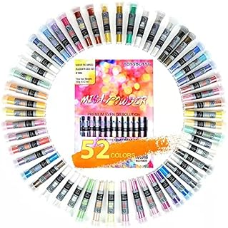 ToysButty Mica Powder for Epoxy Resin 52 Pure Color in Jars Sealed Pigments Set Lip Gloss,Soap Making,Slime, Nail Art,Bath Bombs,Wax Melts,Cosmetic Grade Pigment Kit