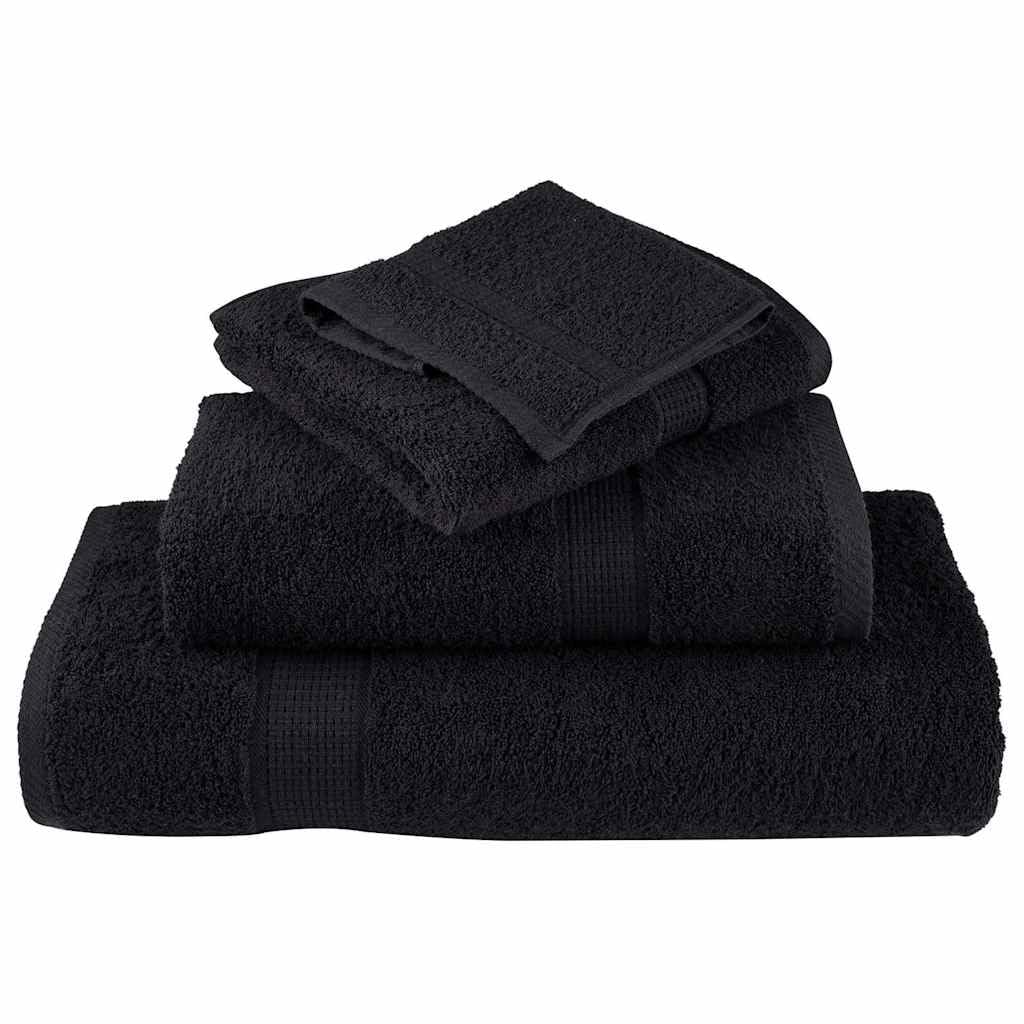 Juego de 8 toallas SOLUND de color negro, 600 g/m², 100% algodón hilado en anillo, toallas de rizo absorbentes con práctico sistema de fijación para colgar para hotel y hogar,