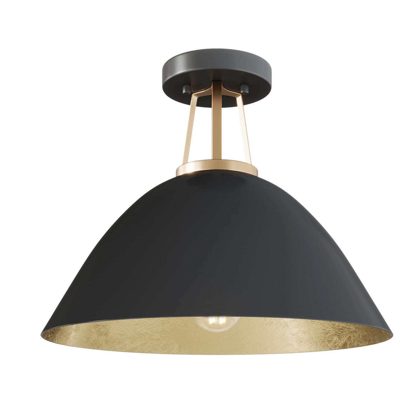 Plafonnier semi-encastré noir et doré 15,8" style industriel pour couloir
