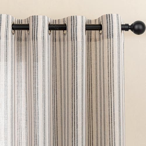 Image of MYSKY HOME Striped Curtains 63 Inches Long 63 Inches Long Linen Blended Black Ticking Stripe Pinstripe Curtains for Bedroom Patterned Light Filtering Drapes, Grommet, 2 Panels, 52 inch Wide