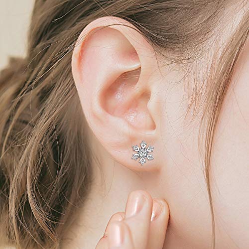 Brilove Women's 925 Sterling Silver Cubic Zirconia Snowflake Stud Earrings Clear #TOP1