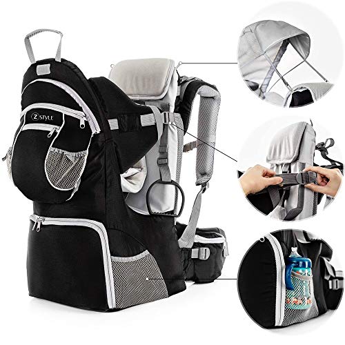 Babydrager voor kinderen, ergonomisch, gewatteerd, zonwering, riem, trekking, bergen, stad (groen) - Image 3