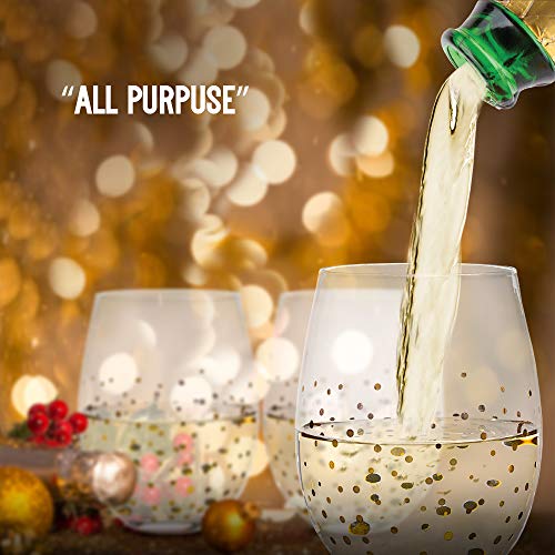 Wine Glass - Stemless Wine Glass Set Of 4 - Wine Glass Tumbler - 16Oz Red Wine Glass - Stemless Wine Glass With Gold Dot Design Goldosa Collection By Trinkware #TOP3