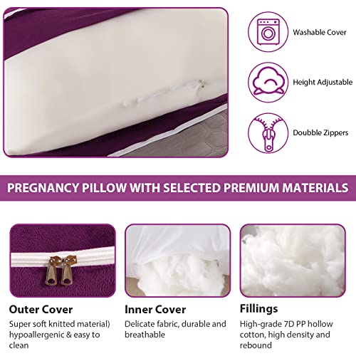 BATTOP Pregnancy Pillows for Sleeping,Full Body Pillow for Pregnancy Women with Removable Cover,Support for Back,HIPS,Legs,Belly,Must Have Maternity Pillow