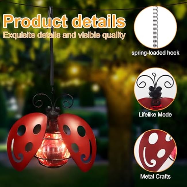 Lady Bug Solar Outdoor Hanging Lantern Creative Small Sculpture Lights Durable Waterproof Lamp Suitable for Festivals Garden Decor Birthday Gifts for Grandma Mom Women Girl