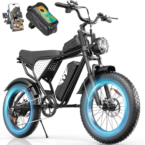 YVY Electric Bike for Adults,1000W 30MPH,48V 15.6Ah 20-70 Miles E-Bike,20" Fat Tires,7-Speed Electric Dirt Bike UL2849, Full Suspension All Terrain for City,Snow,Mountain