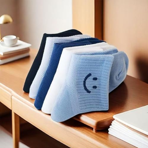 Baby Toddler Coton Socks with Smiley Faces，Boys Girls Breathable Mesh Thin Summer Kids Ankle Socks,5 Pack4