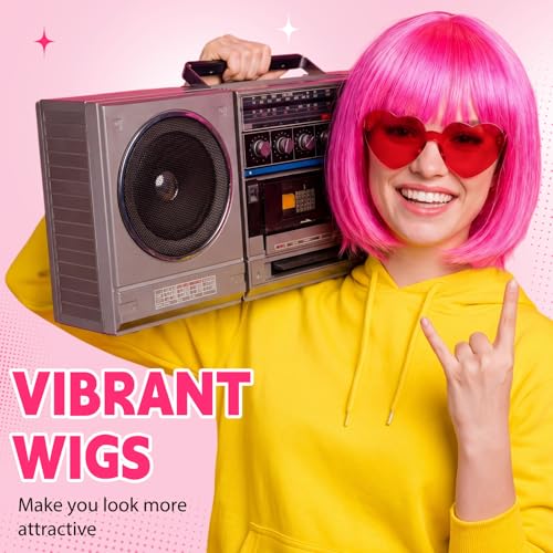 Image of Chunyin 2 Pieces Party Wigs and Sunglasses Set, Rose Pink