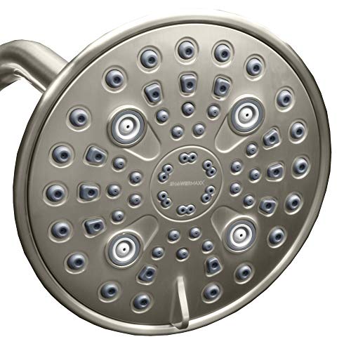 ShowerMaxx, Elite Series: Brushed Nickel Rain Shower Head, 6 Inch 6 Spray Settings Adjustable Rainfall Showerhead with 360 Degree Tilt, Experience MAXX Comfort and Elegance (Brushed Nickel)